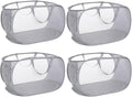 4 Pack Collapsible Laundry Baskets, Foldable Laundry Basket with Pocket, Durable Pop Up Hampers, Reinforced Handles Dirty Clothes Hamper for Laundry, Bedroom, Bathroom, Dorm, Travel or Camping Grey