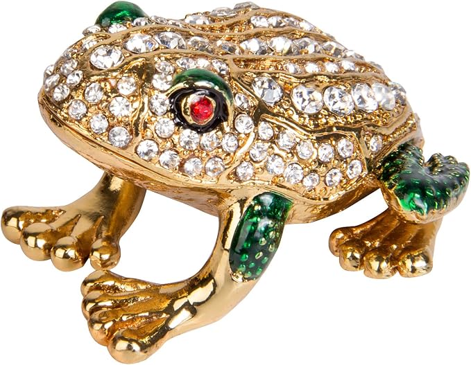 QIFU Hand Painted Enameled Frog Style Decorative Hinged Jewelry Trinket Box Unique Gift for Home Decor