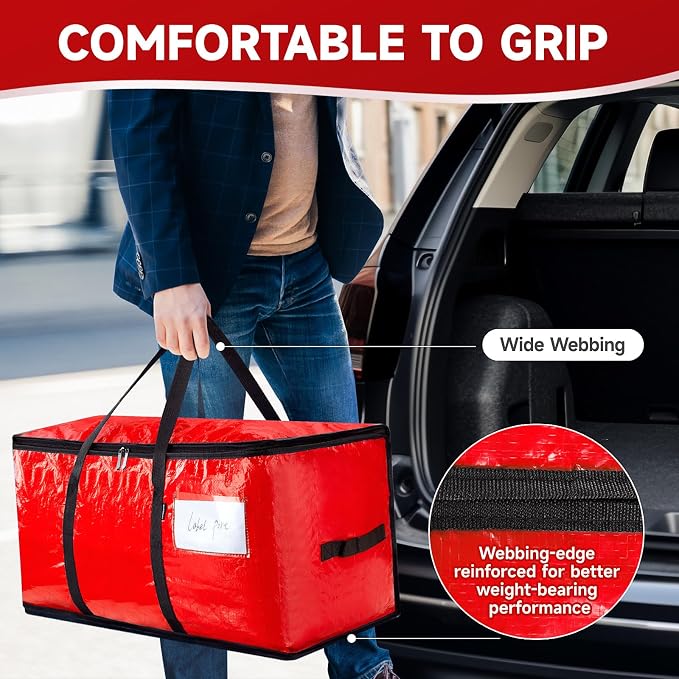 CONGREGATE 8-Pack Heavy Duty Red Moving Bags with Zippers and Handles, Heavy Duty Storage Handbags for Space Saving, Made of PE, 97 Liters/25.6 Gallons (28.7 Inch x 13.7 Inch x 15 Inch)