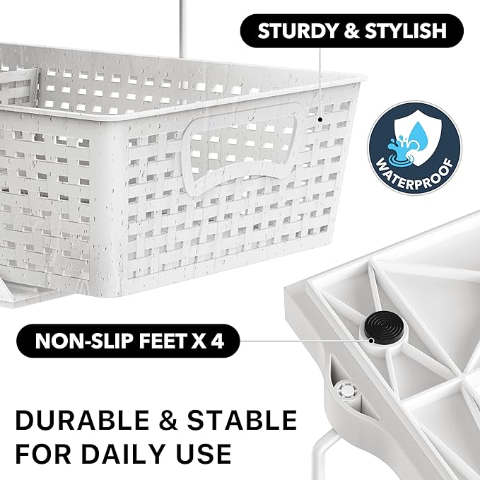 Simple Houseware 2 Tier Pull-Out Sliding Drawer Under Sink Storage, White | Great for Kitchen Bathroom Tray Shelf Organizer