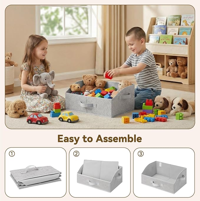 GRANNY SAYS Closet Organizer Bins, Trapezoid Storage Bin, Closet Baskets for Shelves, Closet Shelf Organizer, Baskets for Organizing Clothes, Toys, Ash Gray, 3-Pack