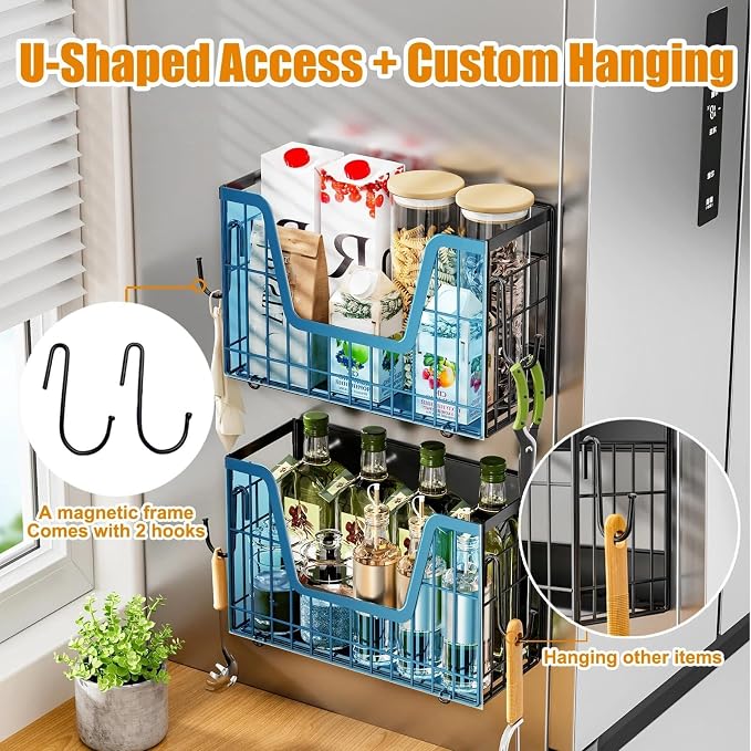 Magnetic Basket for Refrigerator Door,Magnetic Fridge Shelf Storage - 1pc | Versatile Produce & Vegetable Storage Container,Pantry Organizer & Holder,Large Capacity Basket for Kitchen,Cabinet,Pantry