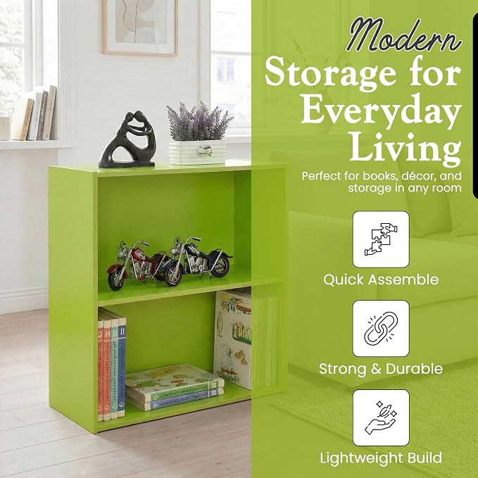 KB Designs - Tony 2-Tier Modern Bookcase with Open Storage Shelves for Kids’ Rooms, Playrooms, or Home Offices – Compact Colorful Bookshelf Organizer