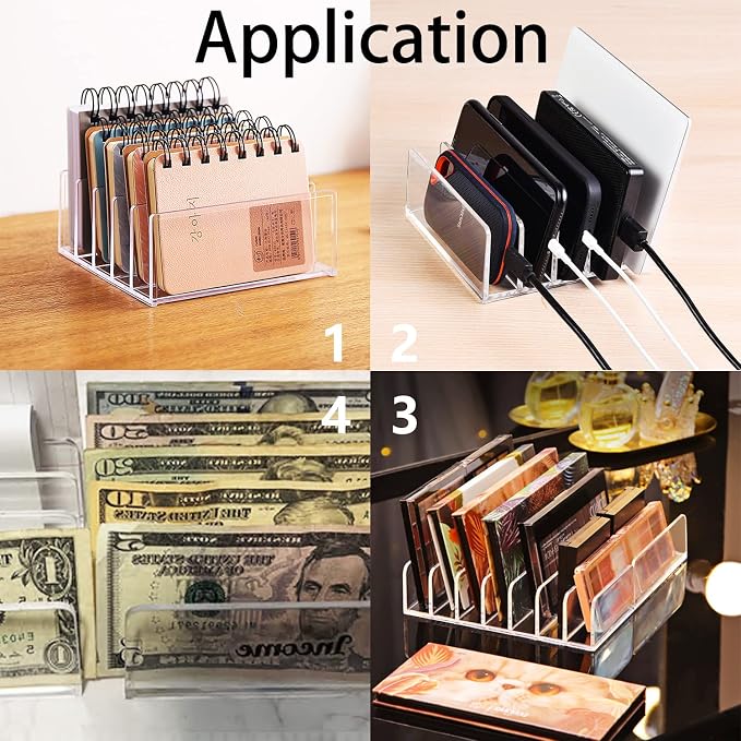 Acrylic Mail Organizer for Sorting Mail, Business Card 2Pack, 5 Slots Mail Holder for Desktop Shelf, Acrylic Mail Sorter for Desk Organzier, Clear Bill Money Divider for Cash Envelope,Set of 2