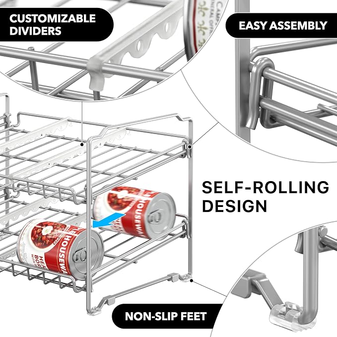 Simple Houseware 2 Tier Stackable Can Rack, Silver, 2 Pack