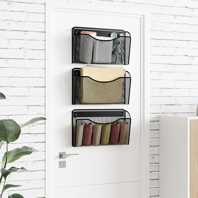 MINDEPOT Wall File Organizer 3 Pack - Heavy Duty Iron Office File Holder for Wall Mount - Hanging Document Organizer for Business, Classroom, Home Office
