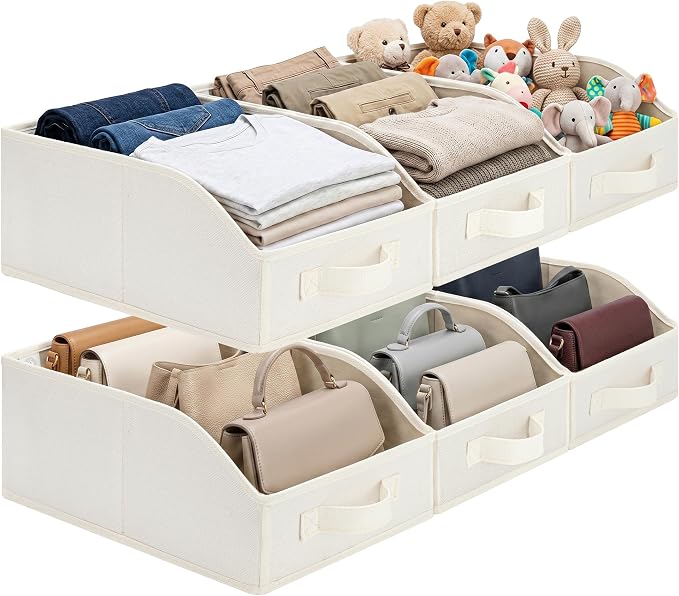GRANNY SAYS Trapezoid Closet Storage Bins, Storage Baskets for Shelves, Linen Closet Organizers and Storage, Closet Organizer Bins for Clothes, Toys, Towels, Pearl White, 6-Pack