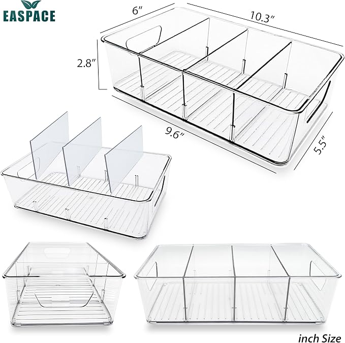 4-Pack Pantry Organizer Bins – Clear Storage Containers for Pantry, Kitchen, Fridge, Cabinet, or Shelf – Perfect for Snacks, Food, Drinks & Multi Purpose