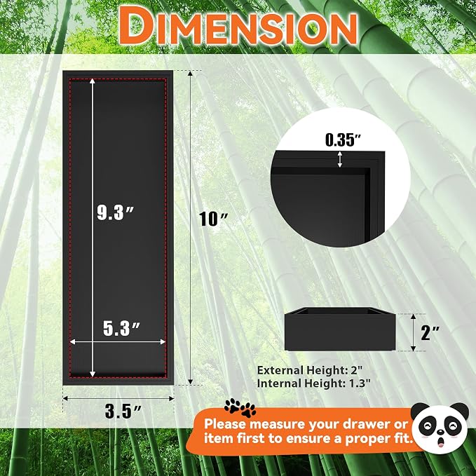 Lixple Bamboo Drawer Organizer for Kitchen Utensils, 2 Pack Stackable Cutlery Trays, Fits 1/2" Knives and Silverware, 10" x 3.5" x 2" (Outer), 9.3" x 2.8" x 1.3" (Inner), Black