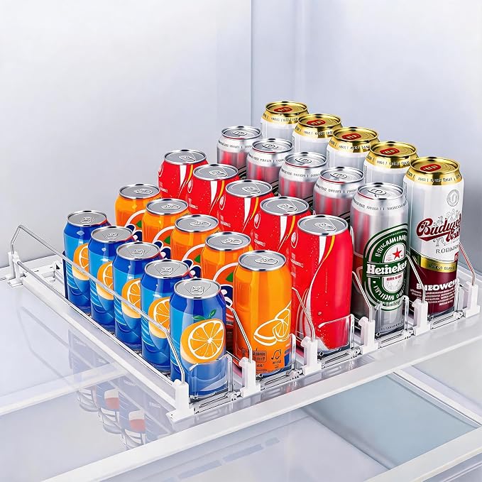 HIYOHIYO 5 Row Automatic Drink Organizer for Fridge, Holds up to 25 Cans | Depth 15" | Adjustable Width | Auto Push Soda Can Dispenser For Refrigerator Supermarket Shelf Storage
