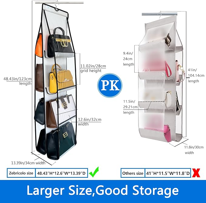 Purse Organizer for Closet, Over the Door Purse Storage with Heavy Duty Metal Hooks, Wall Mounted Handbag Storage Holds up to 8 Bags - Bag Rack for Closet, Door