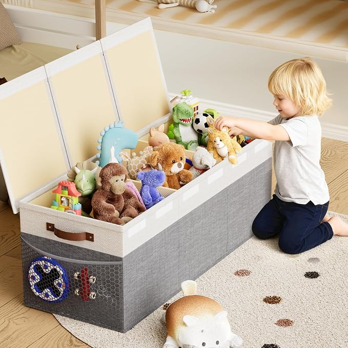 Dayacoco Extra Large Toy Box Chest with Lids, Collapsible Sturdy Kids Toy Storage Organizer Boxes for Boys Girls, Collapsible Sturdy Toys Chest Storage Organizer Bin Basket, Gray