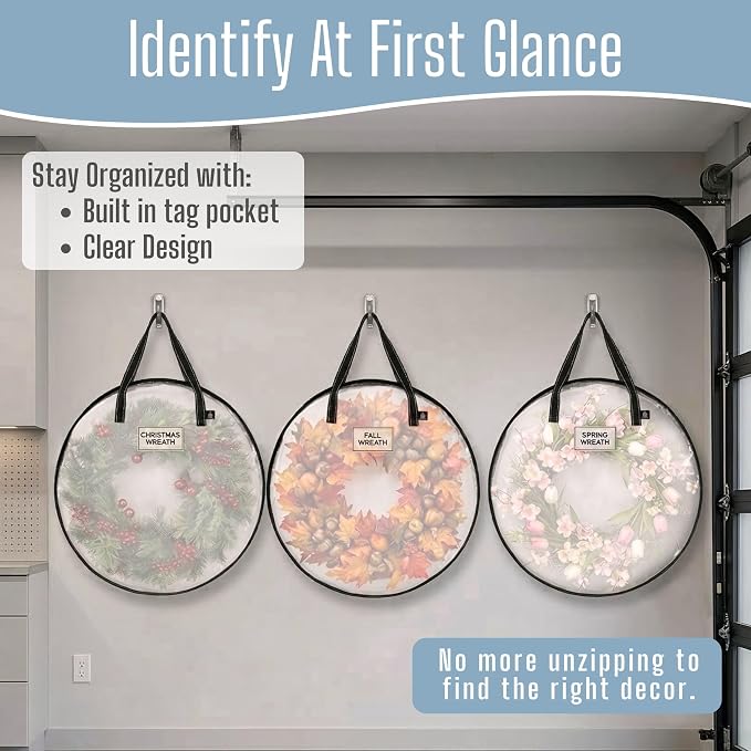 VENO 4 Pack Summer Wreath Storage Container, 36 Inch Clear Wreath Bag, Spring, Christmas Garland Decoration Organizers with Zipper and Durable Handles (Clear, 36"-4 Pack)