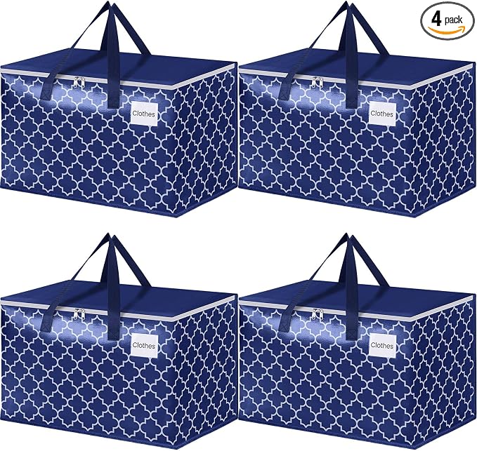 Fabspace Moving Bags, Extra Large Moving Supplies, Heavy Duty Storage Bags, Packing Bags with Reinforced Zippers & Handles, Collapsible Packing Boxes, Storage Totes for Moving, Packing, 125L, 4 Packs