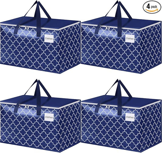 Fabspace Moving Bags, Extra Large Moving Supplies, Heavy Duty Storage Bags, Packing Bags with Reinforced Zippers & Handles, Collapsible Packing Boxes, Storage Totes for Moving, Packing, 125L, 4 Packs