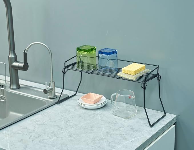 JUNCHU CHERRY Metal The Sink Vanity Organizer 2 Pack, Bathroom or Kitchen Sink Organizer, Feminine Products Organizer (2 Black)