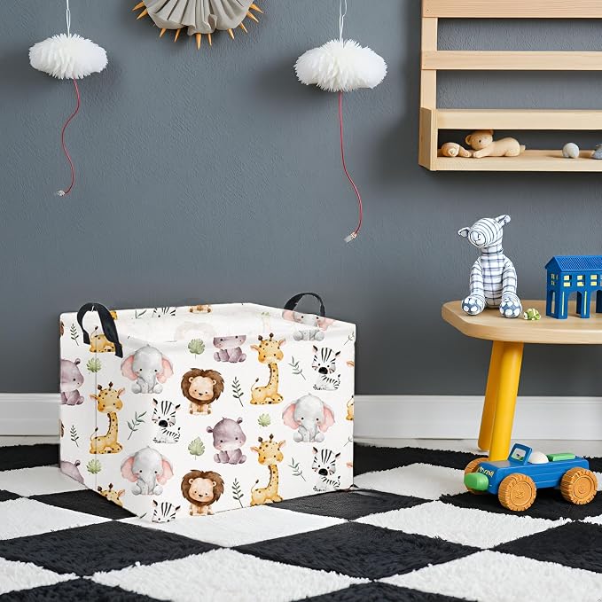 Rectangular Kids Storage Basket Baby Storage Basket with Handles for Home Kitchen Boys and Girls Cute Toy Storage Bin Organizer Shelf Book Room Decor(Lovely Animal)