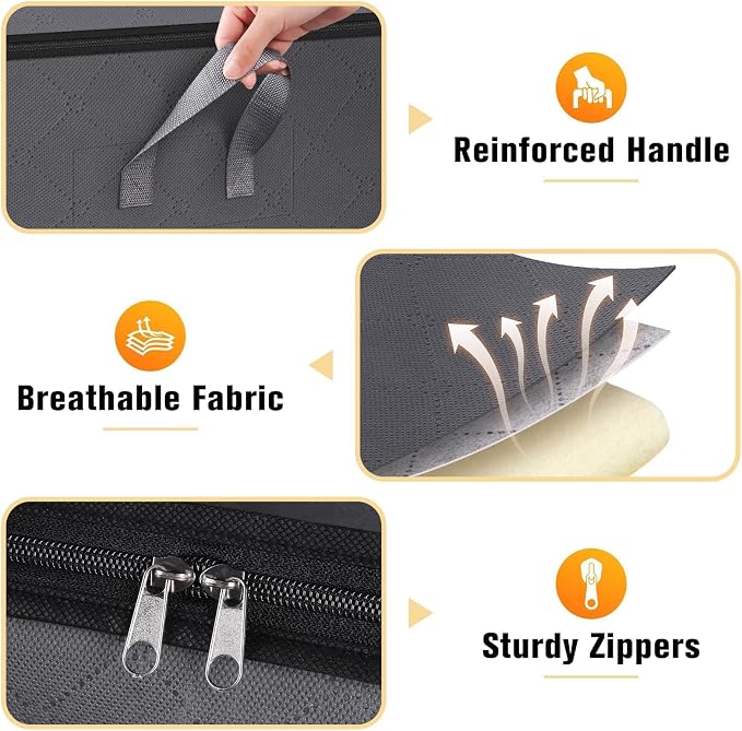SpaceTrove Clothes Storage Bags, 10-Pack Comforter Blanket Organizers, 80L Large Capacity Containers with Visual Window for Clothing, Quilt, Sheet, Pillow, Closet Organization for Bedding (Grey)