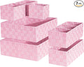 Drawer Organizer, Cube Baskets for Storage Shelves, Handmade Small Woven Basket, Shallow Storage Bins for Organizing Desk, Dresser, Kitchen, Pantry, Nested 7 Pack, Pink