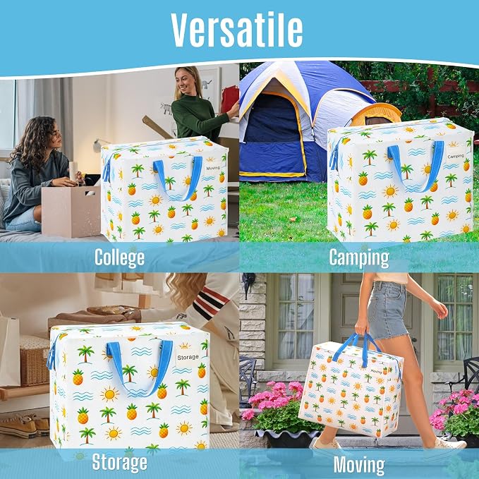 VENO 4 Pack Heavy Duty Moving Bags, Storage Bags, Packing Supplies, Top Zipper, Storage Totes for Camping, Clothes, Bedding, Comforters, Pillows (13 Gallon, Tropical Island, 4 Pack)