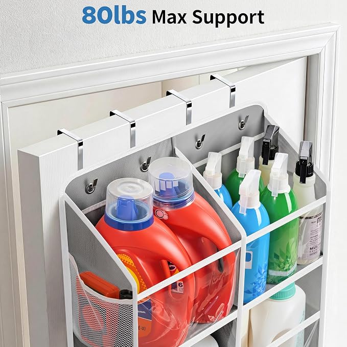 JARLINK Over the Door Organizer Storage, 5-Tier Extra Large Hanging Storage with 10 Mesh Pockets, 100 lbs Capacity Behind Door Storage for Bedroom, Bathroom, Pantry, Nursery, (Grey)