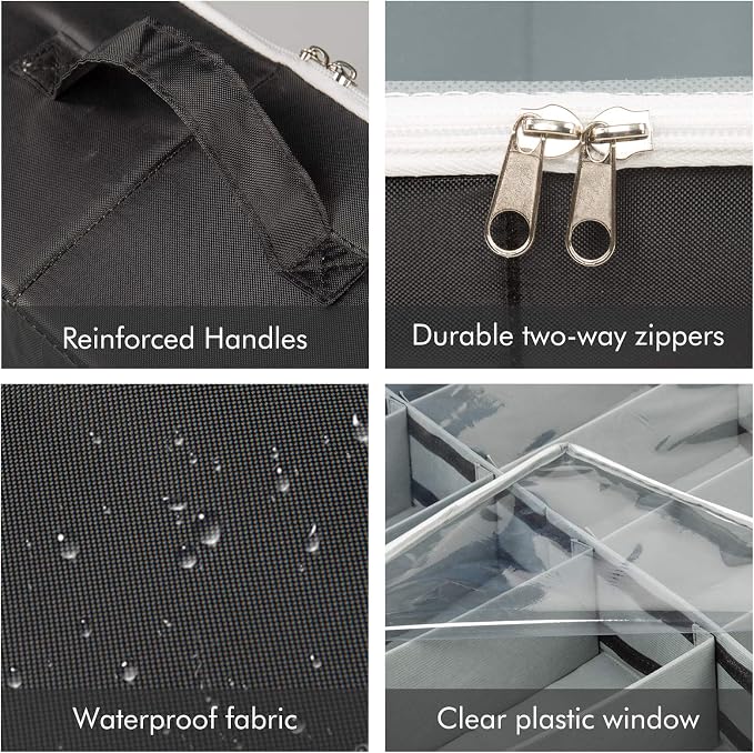 Surblue Shoe Storage Organizer Under Bed Adjustable Dividers Oxford Container Closet Storage Solution with Clear Cover and Handle for Clothing Boots Blankets Sweaters Toys,10 Pairs