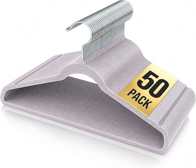 Velvet Hangers 50 Pack, 17.5 Inches Wide Large Size, Heavy Duty Non-Slip Slim Clothes Hangers for Pants, Coats, Skirts, Jeans, Sweaters and More, Nylon-Flocked, Light Purple