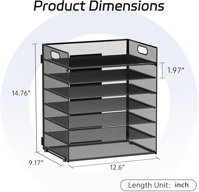 2 Pack 7 Tier Paper Organizer - Mesh Desktop File Holder with Handles for Office School Desk, Black