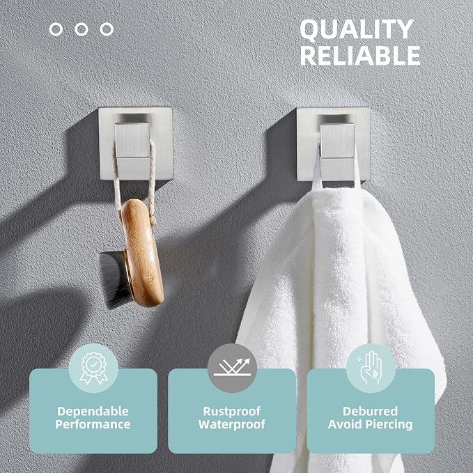 Angle Simple Towel Hooks for Bathroom, SUS 304 Stainless Steel Robe Coat Hooks for Wall, Brushed Nickel, 2 Pack