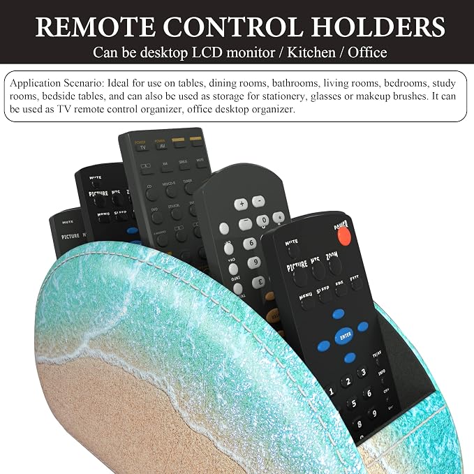 Remote Control Holder, PU Leather Remote Caddy Desktop Organizer with 5 Spacious Compartments for TV Remotes/Media Controllers/Office Supplies (Sandbeach)