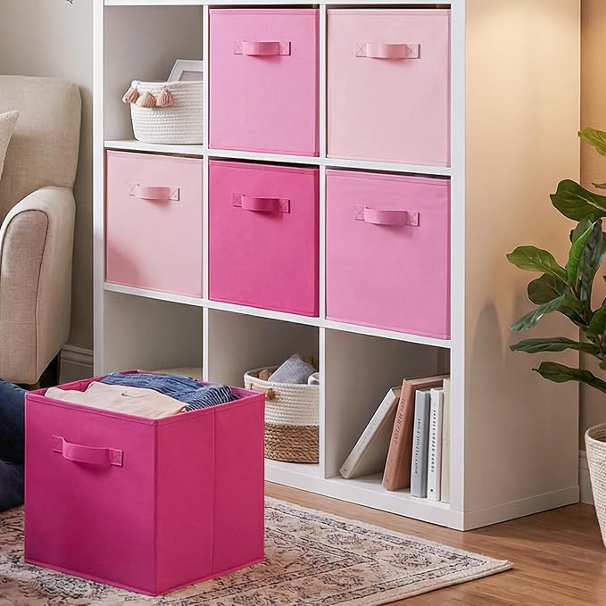 Cupic Cupid 13 Inch Storage Cube, Fabric Cube Storage Bin with Handles, Storage Cube Organizer for Clothes and Toys, Collapsible Cube Bins for Closet, Shelves, Nursery, 6-Pack, Pink Gradient