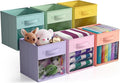 Sorbus 11 Inch Storage Bins with Clear Window - 6 Foldable Baskets for Organizing Clothes, Toys, Books - Sturdy Collapsible Fabric Storage Cubes with Handle - Storage Baskets for Shelves, Closets
