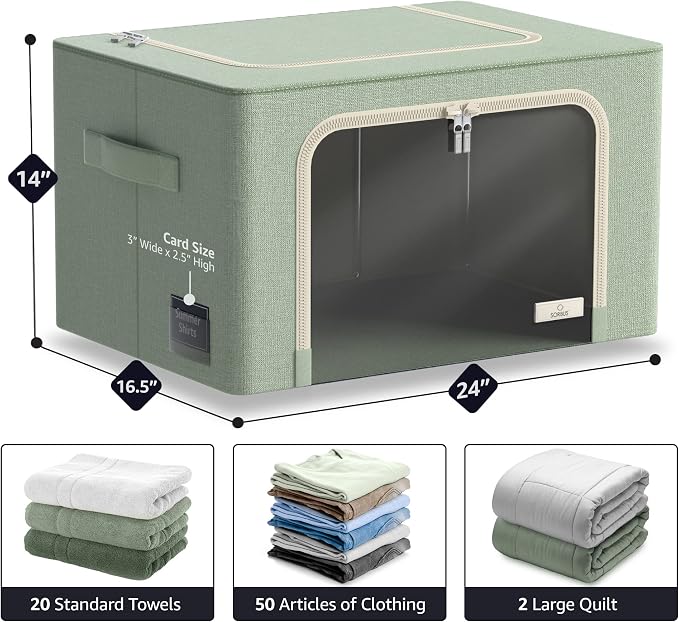 Sorbus Jumbo Storage Bins with Metal Frame - Oxford Fabric Storage Containers with Large Clear Window & Carry Handles - Stackable & Foldable Clothes Organizer Bags for Bedding Linen, Clotheing & More