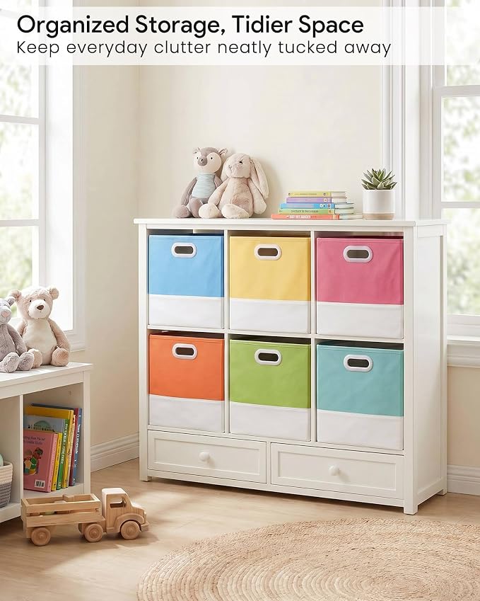 Cube Storage Bins | Storage Baskets with Dual Handles | Ultra-Fine Fabric Organizer for Shelf, Wadrobe | 13x13x13 Cube Insert Drawer | 6 Pack, Macaron & Cream White, 13x13x13 In