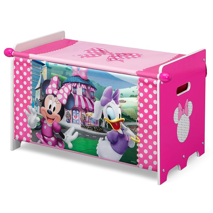 Delta Children Minnie Mouse Toy Box with Retractable Fabric Top, Pink