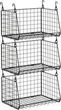 3-Pack Hanging Laundry Room Organizaton：Foldable Laundry Basket Wire Basket with 360°Rotating Hooks Small Space Organization Over Washer and Dryer Shelves - Hanging Closet Organizer, Black Patent