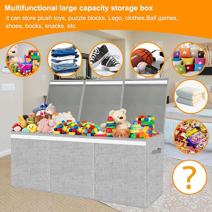 Pantryily Extra Large Toy Box for Girls Boys - Collapsible Kids Toy Chest Boxes Organizers and Storage for Livingroom,Playroom,Closet 35.8"x12.6"x16"(Grey)