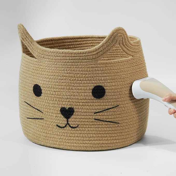 Large Woven Jute Rope Storage Basket, Baby Laundry Basket Organizer for Toys, Blanket, Clothes, Towels, Gifts | Pet Gift Baskets for Cat, Dog - 15.7" L×11.8" H