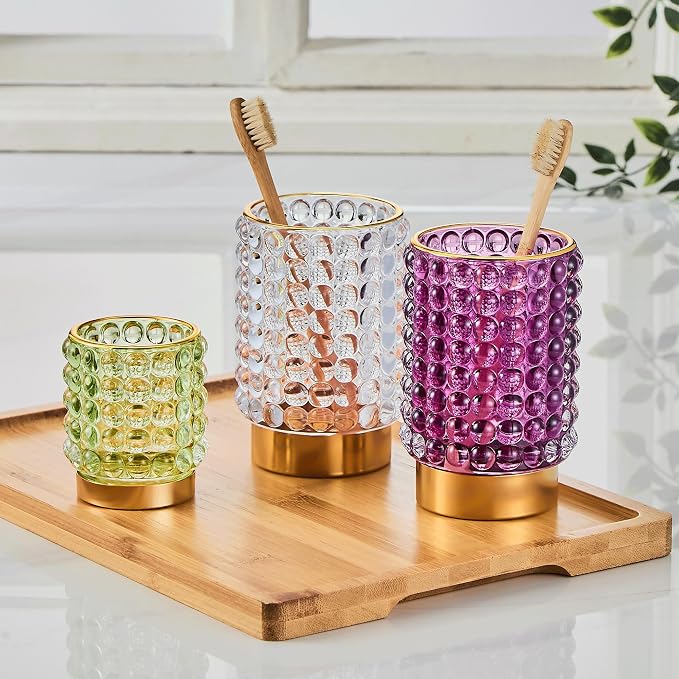Makeup Brush Holder Organizer,Toothbrush Holders,Desk Pen Pencil Holder,Multifunctional Vintage Glass Brush Cup(A38-5-US/Green/S)