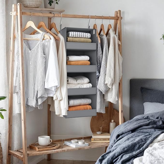 GRANNY SAYS 4-Shelf Hanging Organizer, Closet Hanging Shelves, Closet Hanging Storage Organizers, Organization for Bedroom, Living Room, Baby Nursery, Camper Accessories, Gray, 1-Pack
