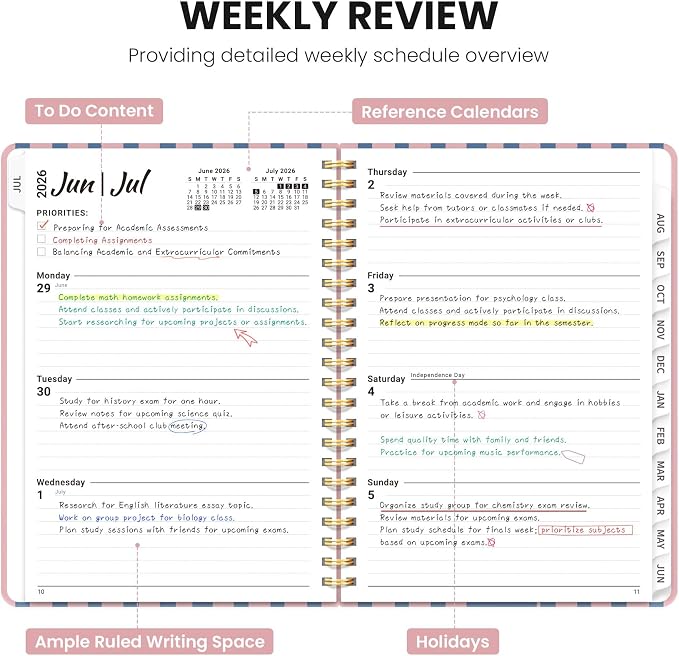Planner 2026-2027, Hardcover Monthly and Weekly Academic Planner July 2026 - June 2027, Teacher and Student Calendar Agenda Book with Tabs, A5 (6.3" x 8.5"), Ideal for School and Office, Floral Planner, Floral Reverie