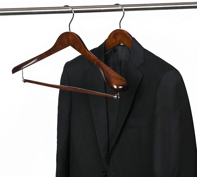 Luxury Wide Shoulder Wooden Hangers 6 Pack, with Locking Bar, Smooth Retro Finish Wood Suit Hanger Coat Hanger for Closet, Holds Up to 20lbs, 360° Swivel Hook, for Jacket, Dress Heavy Clothes Hangers