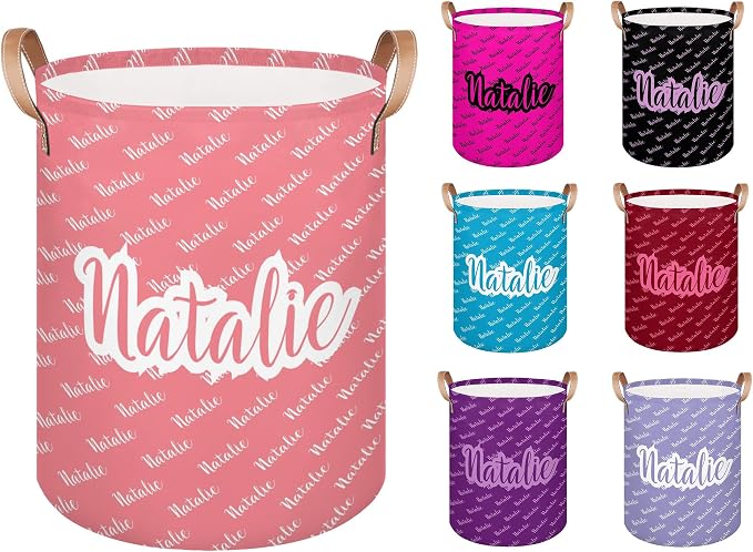 Personalized Laundry Basket, Custom Gift Laundry Hamper, Collapsible Nursery Waterproof Laundry Baskets, Dirty Clothes Toy Hamper with Handles Name Light Red