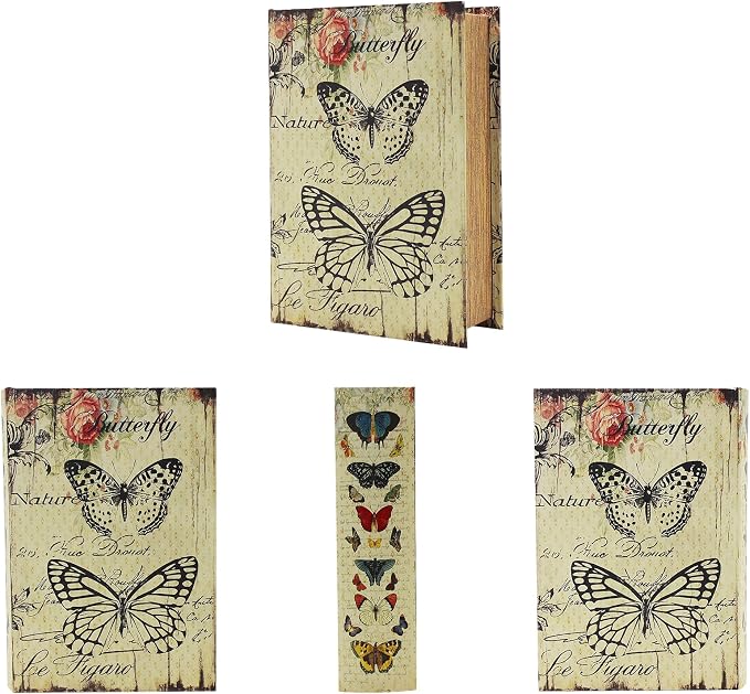 PACOLO Decorative Book Boxes, Faux Wood cover Storage for Hidden Jewelry, Money, and Cash (Butterfly)