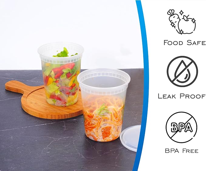 EDI [32 OZ, 40 Sets Plastic Deli Food Storage Containers with Airtight Lids | Microwave-, Freezer-, Dishwasher-Safe | BPA Free | Heavy-Duty | Meal Prep | Leakproof | Recyclable (Pack of 2)