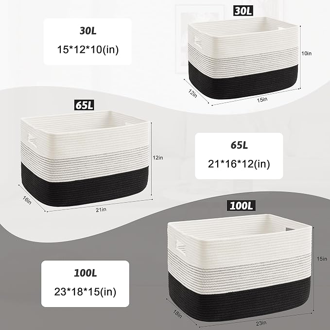 Artfeel Blanket Basket,Rectangle Woven Baskets for Storage,30L Laundry Basket for Decorative Nursery Blanket,Toys,Dirty Clothes and Magazine in Shelves,Baby Room,and Living Room