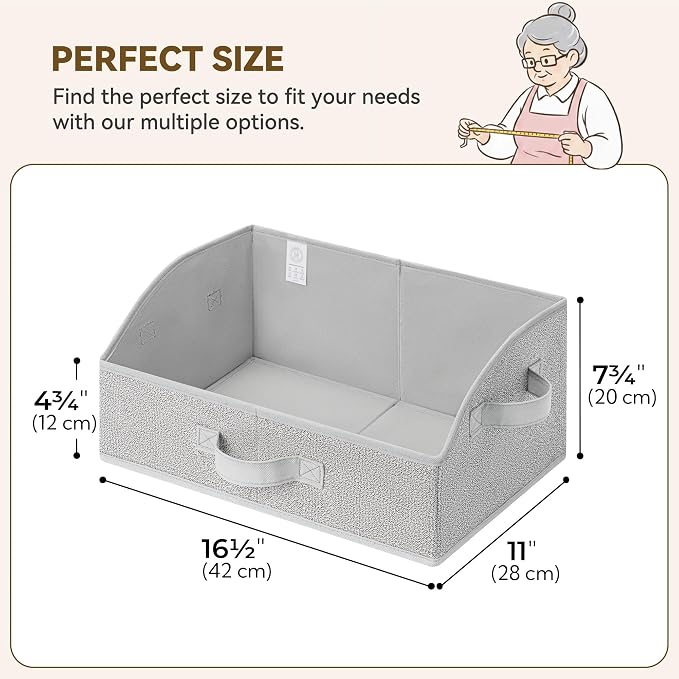 GRANNY SAYS Closet Organizer Bins, Trapezoid Storage Bin, Closet Baskets for Shelves, Closet Shelf Organizer, Baskets for Organizing Clothes, Toys, Ash Gray, 3-Pack