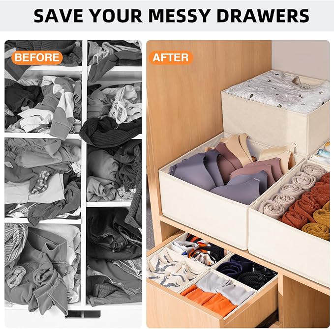 Criusia Closet Drawer Organizer Clothes, 15 Pack Dresser Organizer for Baby Clothes, Fabric Drawer Dividers for Nursery Bedroom (Beige)