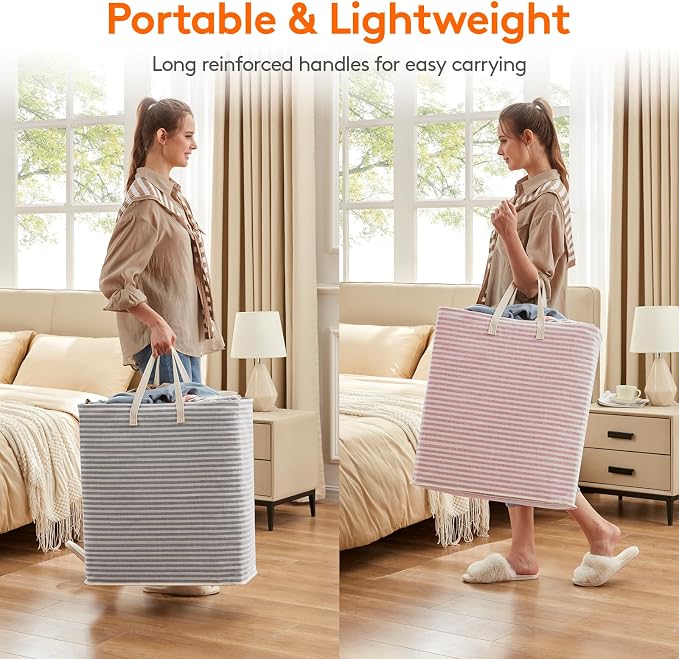 Lifewit 2 Pack Laundry Basket 100L Each, Collapsible Clothes Hamper with Reinforced Handles, Freestanding Waterproof Design for Bedroom and Laundry Room, Grey&Pink 200L Total