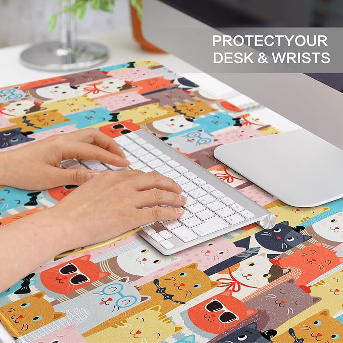 Lokigo Large Mouse Pad for Desk, Desk Mat, Anti-Slip Waterproof Big Mousepad, Cute DeskMatt for Desktop, Big Mousepad Desk Pad, Funny Cat